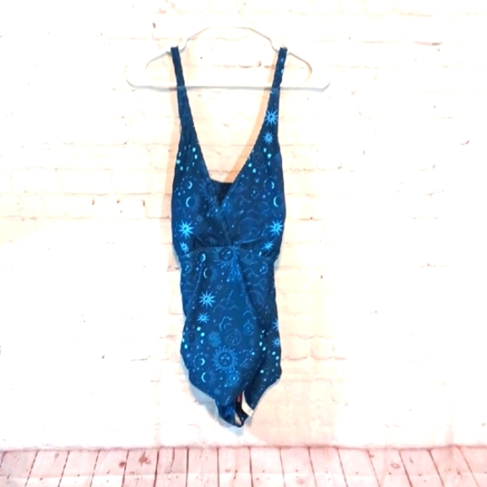 Cider NWT Moon & Stars  Blue One Piece Tummy Thinner  Swimsuit XL 14-16